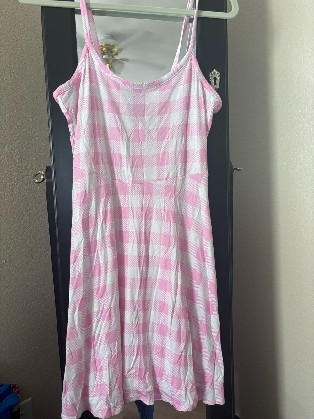 Pink and White Gingham Spaghetti-Strap Casual Dress